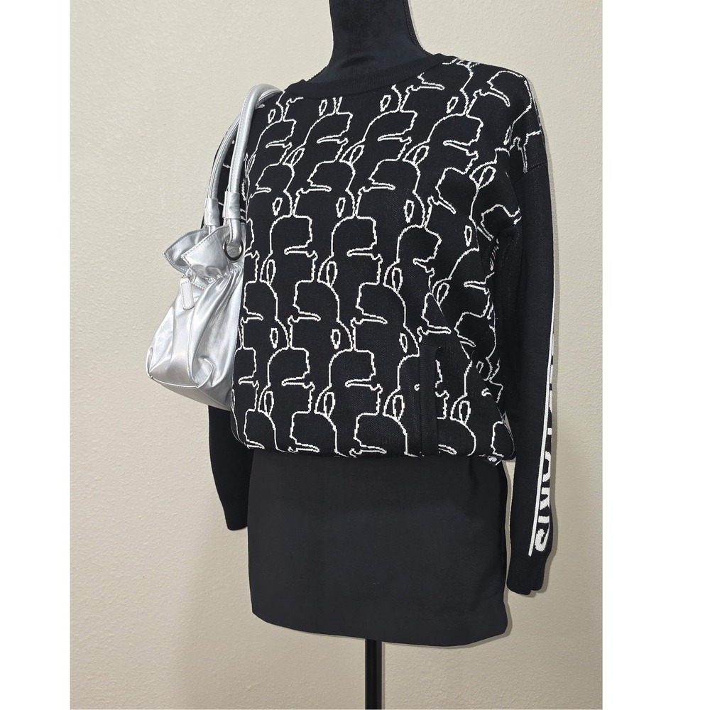 Karl Lagerfeld Paris Mens Logo Jacquard Crew Neck Sweater Black White Size M